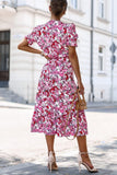 Jordyn Pink and Red Floral Midi Dress