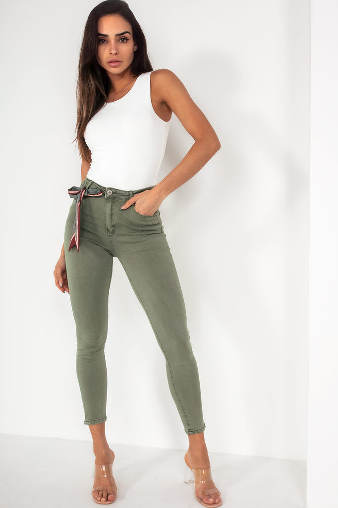 Carey Khaki High Waist Skinny Jeans