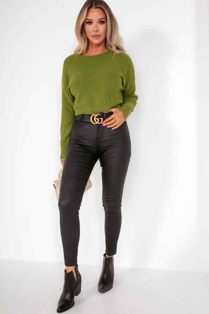 Carmel Green Crop Knit Jumper