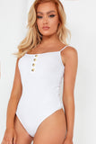 Cassia White Ribbed Button Front Bodysuit