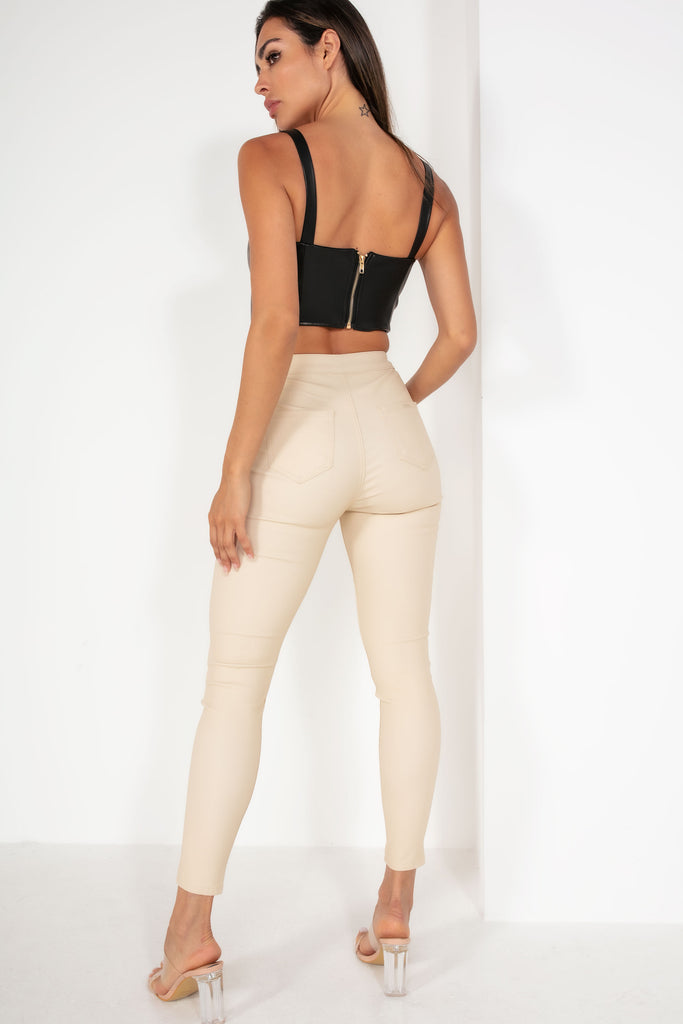 Catalina Cream Faux Leather Skinny Jeans