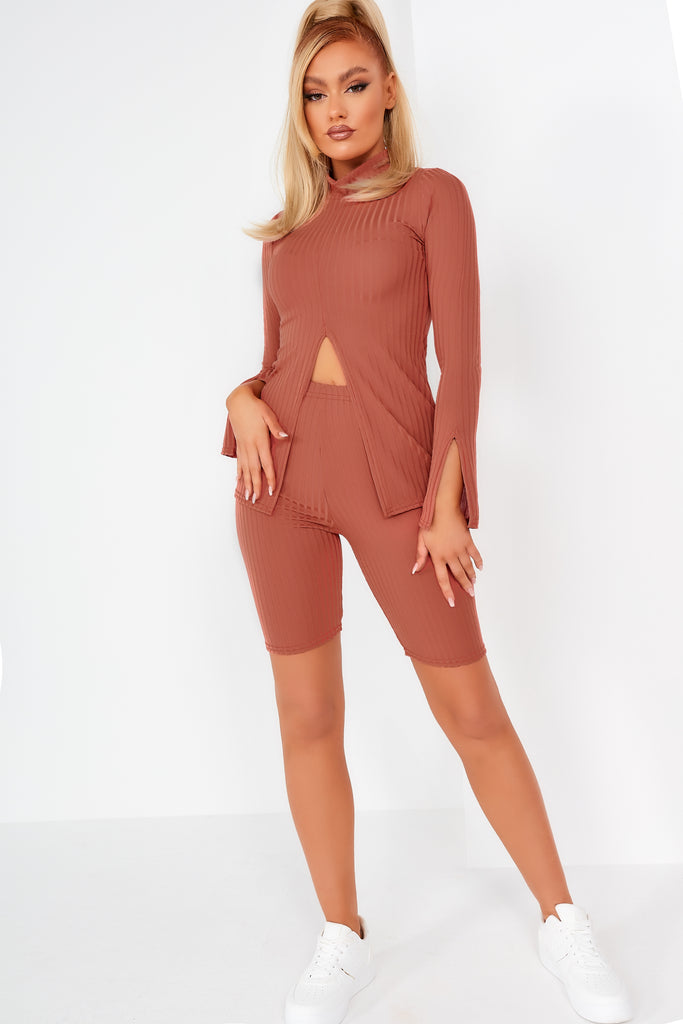 Charmain Rust Ribbed Shorts Co-Ord