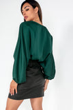 Clare Green Satin Batwing Sleeve Top