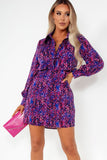 Clio Blue and Pink Printed Shirt Dress