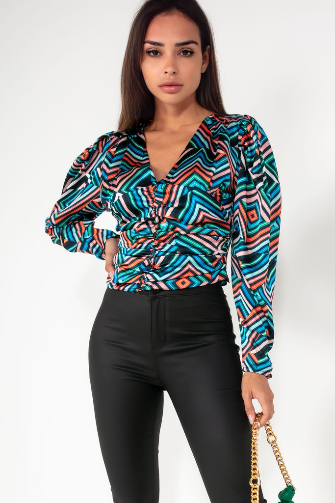 Dana Green and Orange Geometric Top