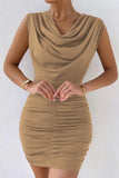 Darcy Camel Slinky Ruched Dress