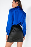 Deborah Blue Satin Ruched Shirt