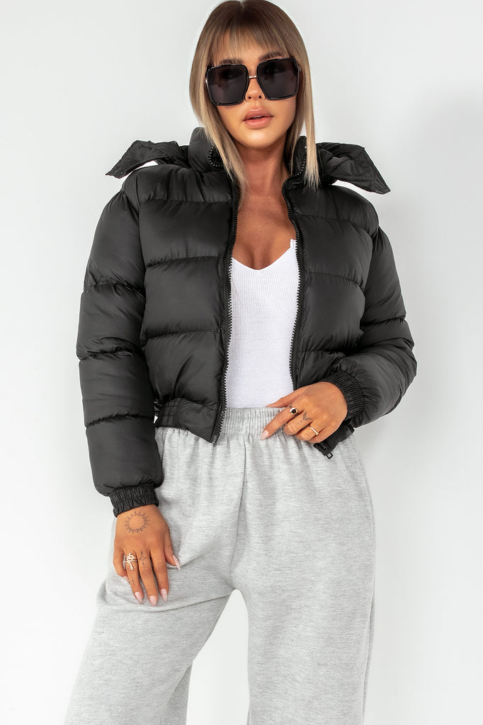 Devon Black Cropped Puffer Jacket