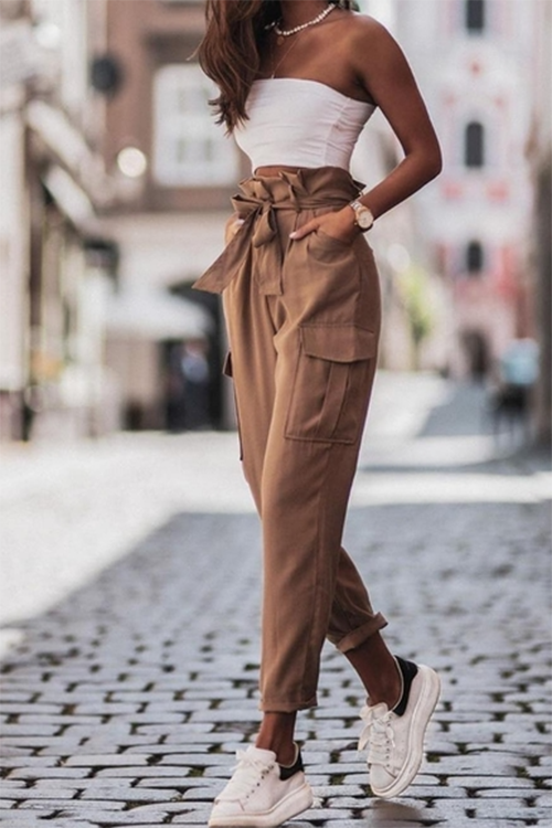 Dylan Camel Cargo Paperbag Trousers