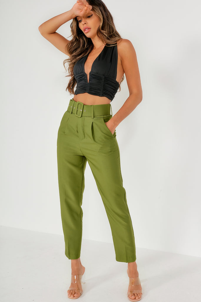 Dypna Green Belted Cigarette Trousers