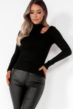 Eileen Black Ribbed Cut Out Top