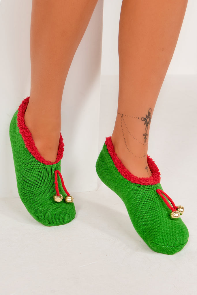 Elf Green & Red Slipper Socks