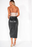 Eliot Black Faux Leather Midi Skirt