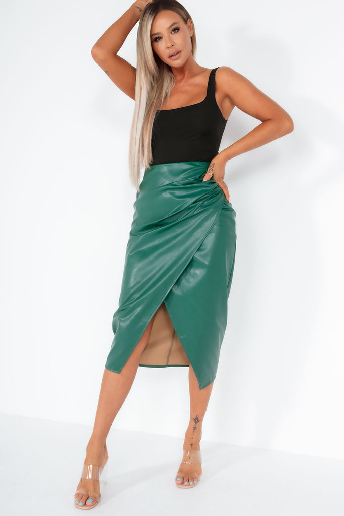 Eliot Green Faux Leather Midi Skirt