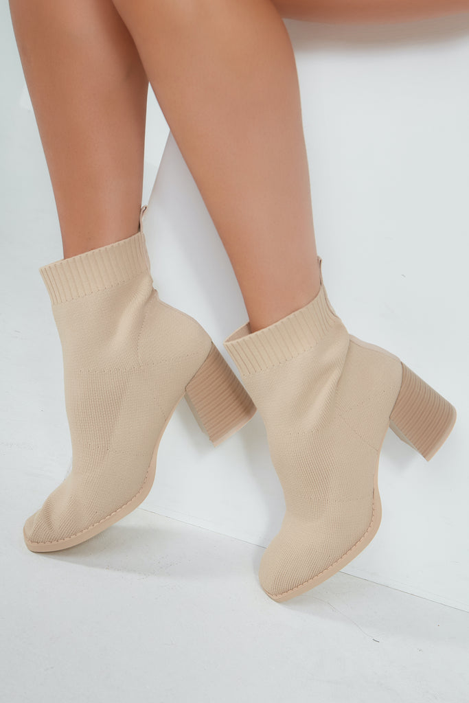 Ellis Cream Knitted Ankle Boots