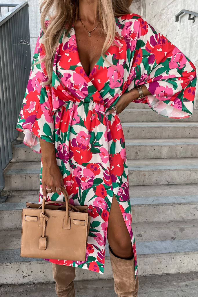 Elva White and Pink Floral Midi Dress