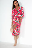 Elva White and Pink Floral Midi Dress