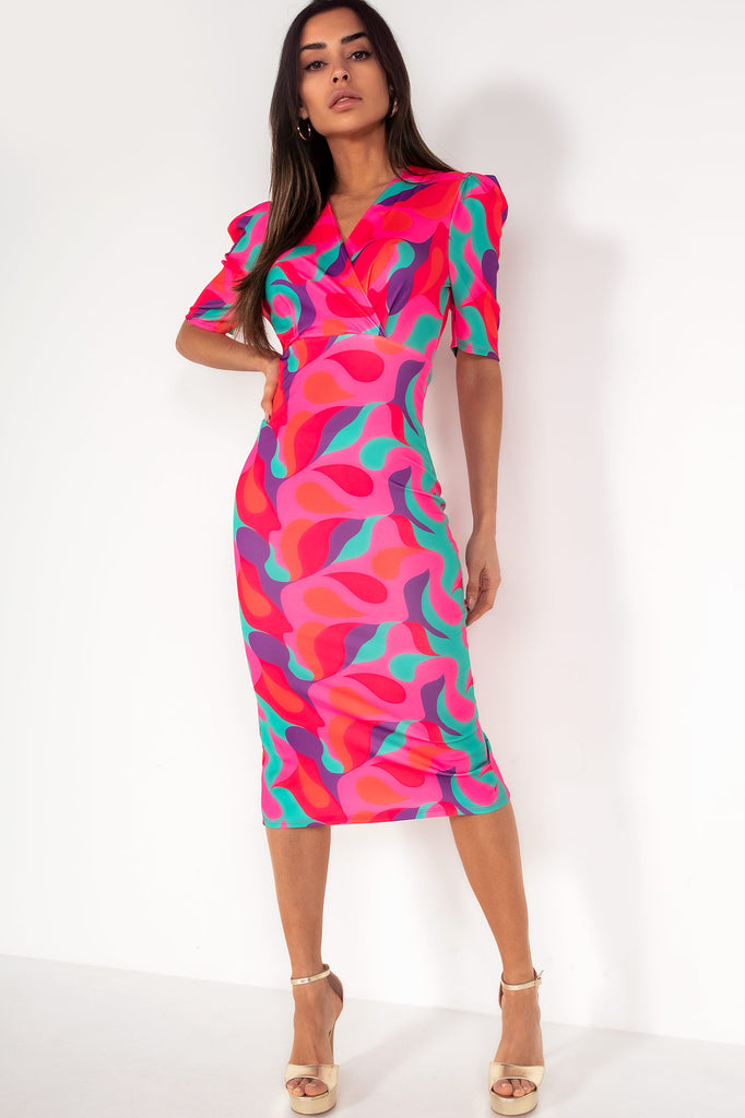 Emberlyn Green and Pink Abstract Print Dress