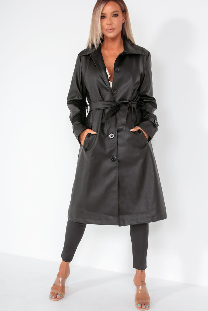 Esme Black PU Trench Coat