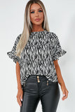 Farren Zebra Print Frill Sleeve Top