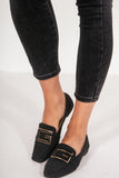 Frona Black Suedette Buckle Loafers