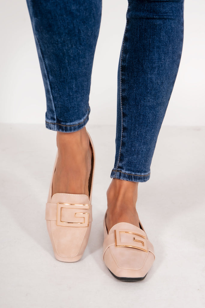 Frona Cream Suedette Buckle Loafers