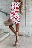 Janiyah Cream and Red Floral Ruched Dress