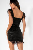 Giada Black Sequin Feather Mini Dress