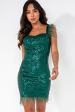 Giada Green Sequin Feather Mini Dress