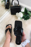 Giorgia Black Square Toe Flat Sandals