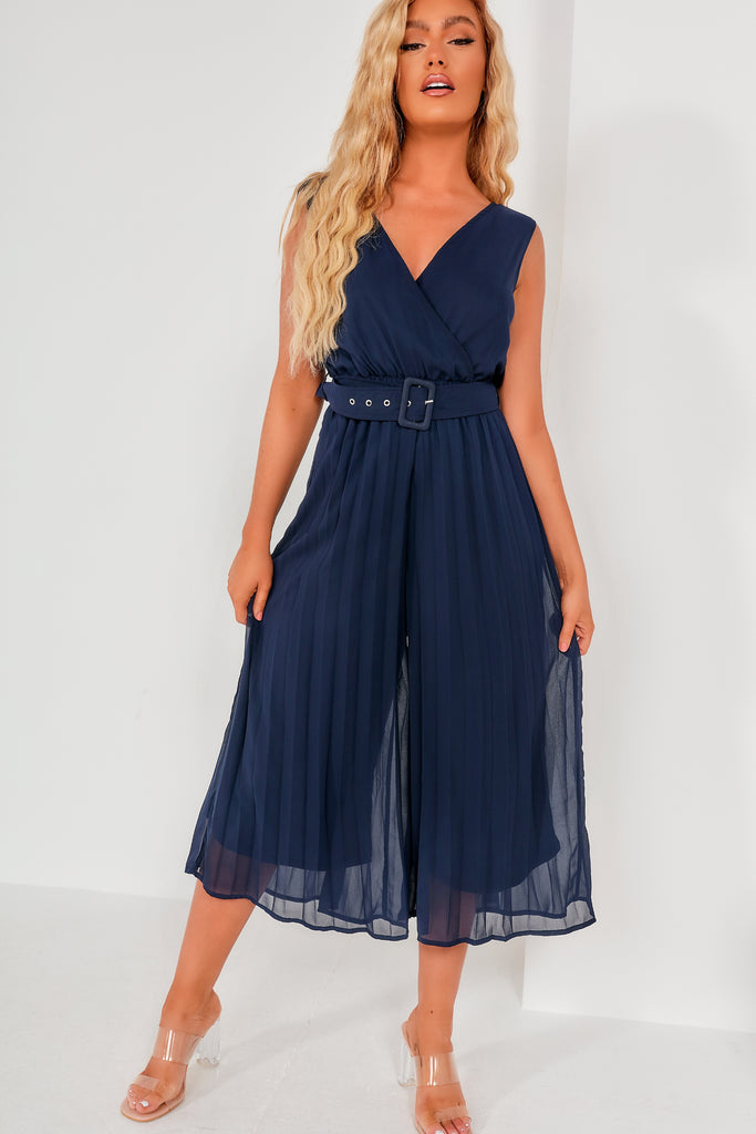 Girl In Mind Ella Navy Pleated Jumpsuit