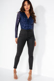 Girl In Mind Eva Navy Sequin Wrap Over Bodysuit