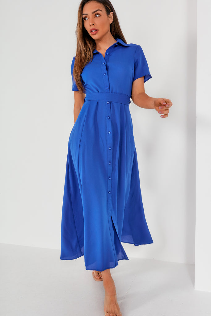 Girl In Mind Flora Blue Midi Shirt Dress