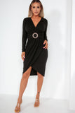 Girl In Mind Mariah Black Buckle Detail Wrap Dress