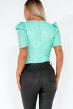 Girl In Mind Natalia Mint Sequin Wrap Bodysuit