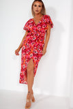 Girl In Mind Preslee Red and Pink Floral Wrap Dress