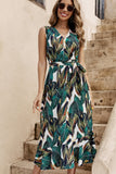 Gisele Green Palm Print Midi Dress