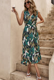 Gisele Green Palm Print Midi Dress