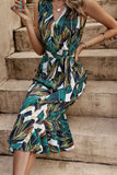 Gisele Green Palm Print Midi Dress