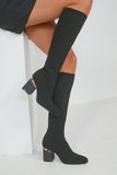 Grainne Black Knitted Knee High Boots