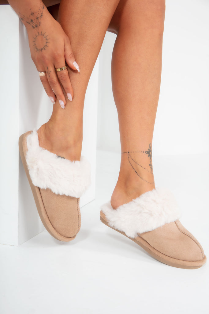 Hadlee Camel Faux Fur Slippers