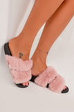 Hana Dusky Pink Double Strap Faux Fur Sliders