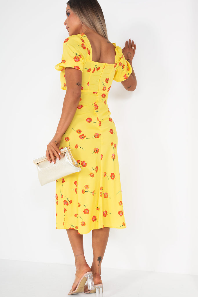 Harlie Yellow Floral Midi Dress