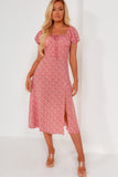 Haroldene Red Daisy Print Midi Dress