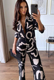 Heather Black Abstract Print Trouser Co Ord
