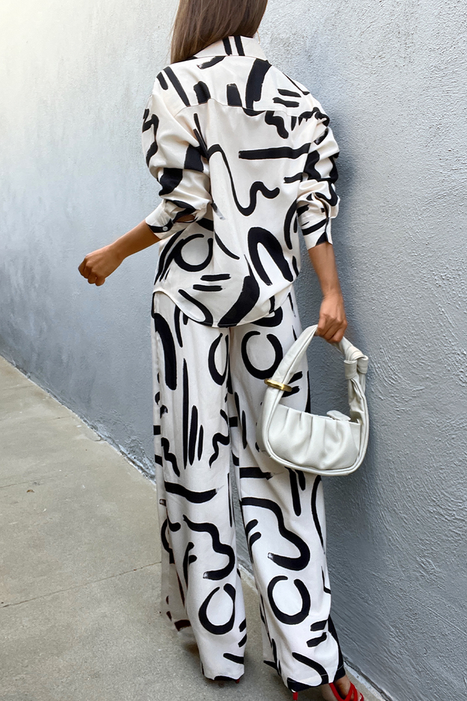 Heather White Abstract Print Trouser Co Ord