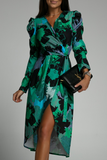 Helen Green Floral Wrap Over Dress