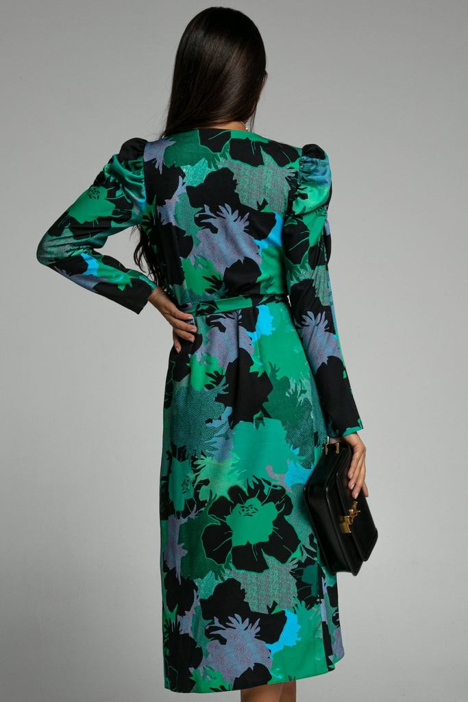 Helen Green Floral Wrap Over Dress