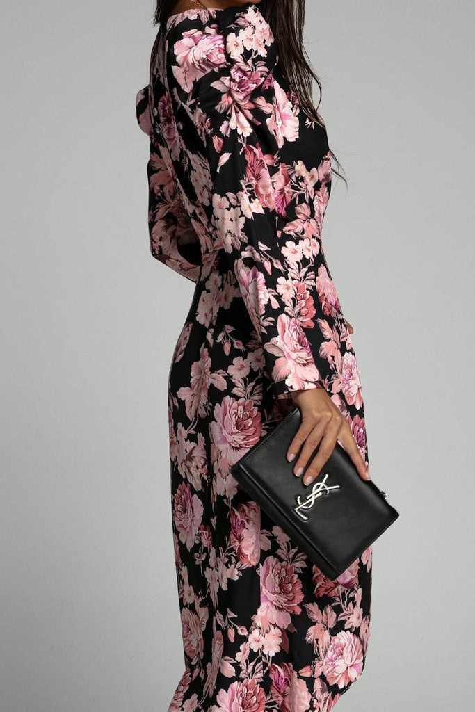 Helen Pink and Black Floral Wrap Over Dress