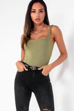 Helena Khaki Scoop Neck Slinky Bodysuit